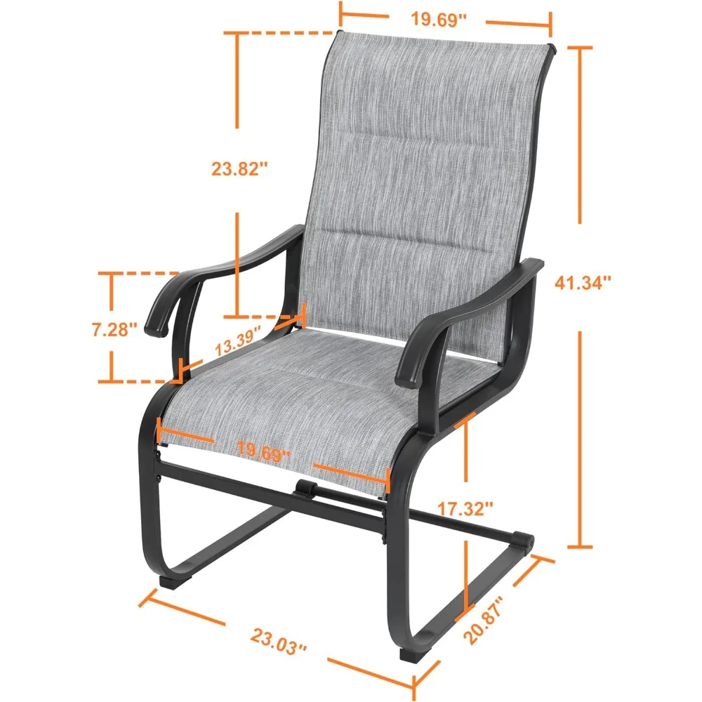 Dining Chairs Set of 4 All Weather Padded Textilene Breathable Spring Motion High Back Outdoor Non Slip