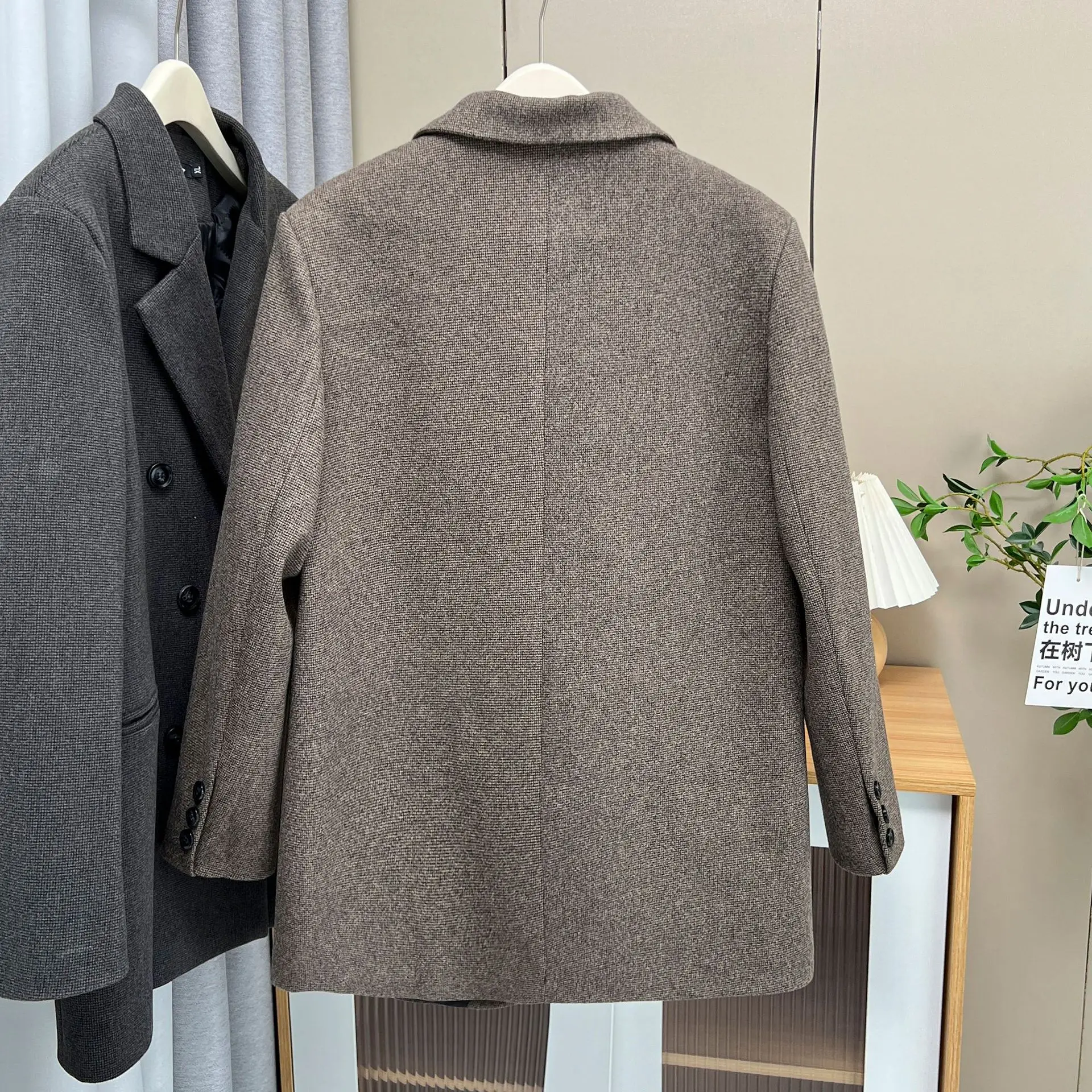 Plus Size Women Blazer Winter Thicken Warm Quilted Woolen Lounge Jacket Fashion Double Breasted Long Overcoat 2429