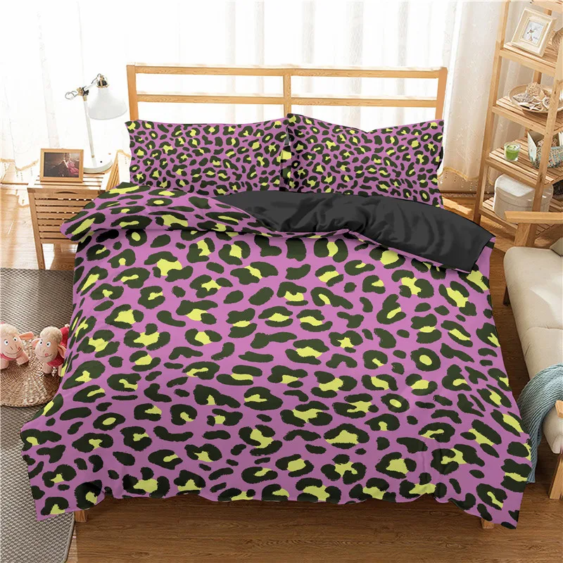 Women Rainbow Cheetah Printed Bedding Set Twin Colorful Leopard Printed Duvet Cover Set Psychedelic King Quilt Cover Decorative 