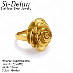 Elegant 18K Gold Plated Rose Statement Ring - Romantic Floral Fashion Jewelry - US8 - 57MM (TR24180 - Gold Color)
