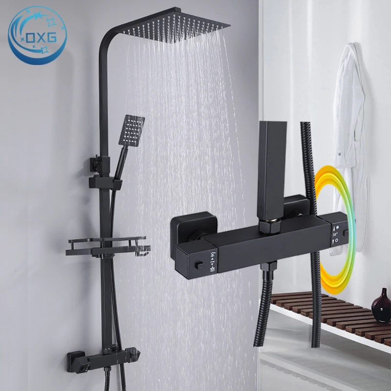 OXG Thermostatic Shower Faucet Set Bathroom Shower Mixer Crane Shower Faucet Bath Faucet Rainfall Shower 25/30CM Head Spray