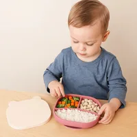 Cartoon Bear Baby Weaning Dishes Anti-Slip Portable Baby Silicone Sucker Plate BPA-Free with Lid Children's Tableware