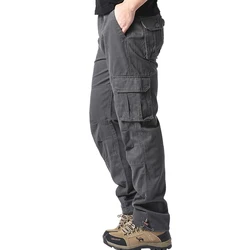 Men's Outdoor Sports Jogging Tactical Pants - Large Pocket, Elastic Waist, Pure Cotton Casual Workwear - L 60-70kg (MST  Grey)