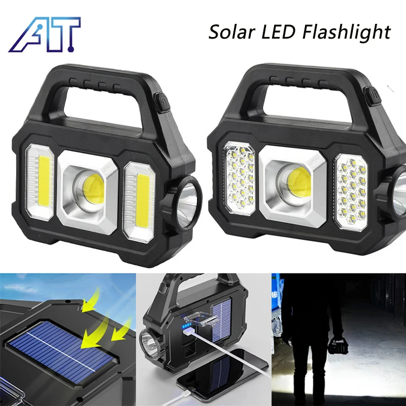 

Solar LED Flashlight Rechargeable COB Outdoor Camping Work Light Multi Functional Portable Light Solar Charging 6 Lighting Modes