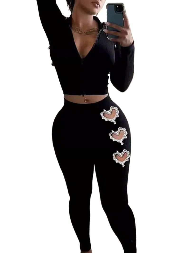 

Женский пикантный однотонный топ на молнии спереди с длинным рукавом и расклешенные брюки с высокой талией комплект из 2 предметов