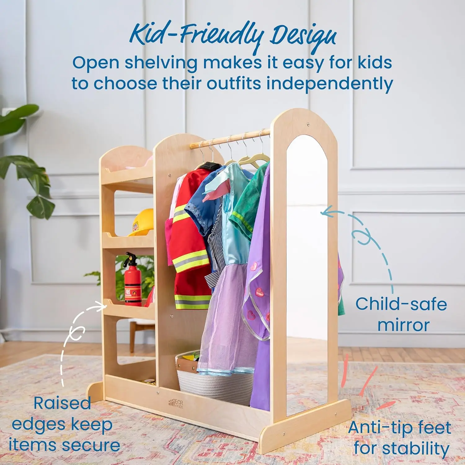 Dress Up Center with Mirrors, Costume Organizer, Natural