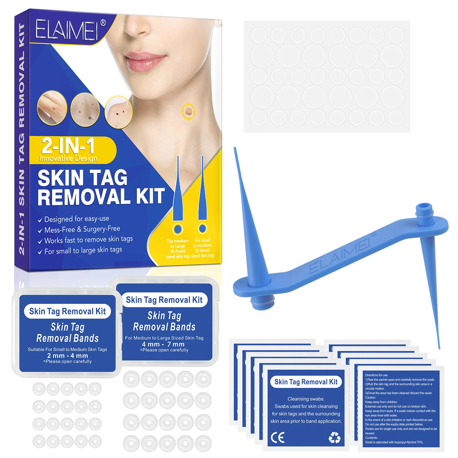 2 IN 1 Skin Tag Removal Kit Painless Safe Mole Stain Wart Remover Cleaning Device Face Care Beauty Tool Home Use Dropshipping