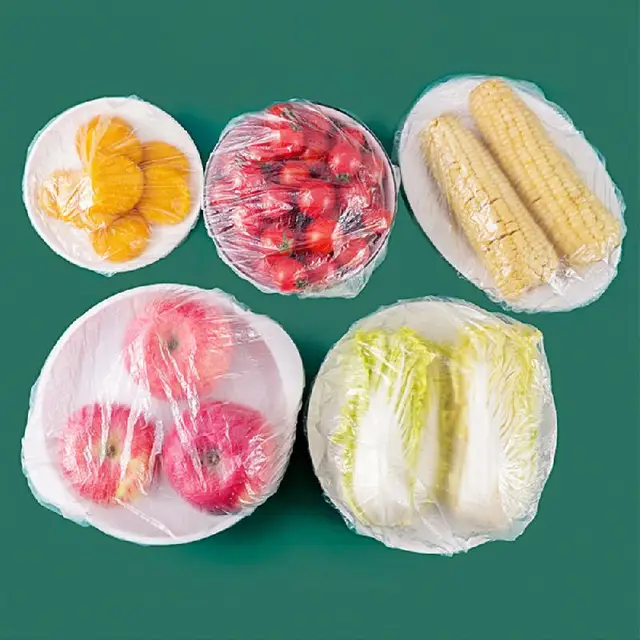 Couvercle alimentaire jetable, 100 pièces, emballage en plastique, couvercles alimentaires élastiques pour bols à fruits, tasses, bouchons de stockage de cuisine, sac économiseur de conservation frais 4