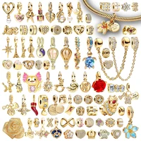 DIY Jewelry Gifts Sparkling Golden Series Charms Pet Cat & Dog Angel Flower & Hearts Hot Air Balloon Beads Fit Original Bracelet