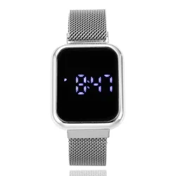Luxury LED Square Digital Watch with Magnetic Mesh Band (Silver)