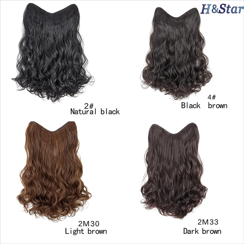 H&STAR 18Inch Long Synthetic Curly Wavy 4Clip One Piece V-shaped Clip in Hair Extensions Black Brown  Hairpieces for Women