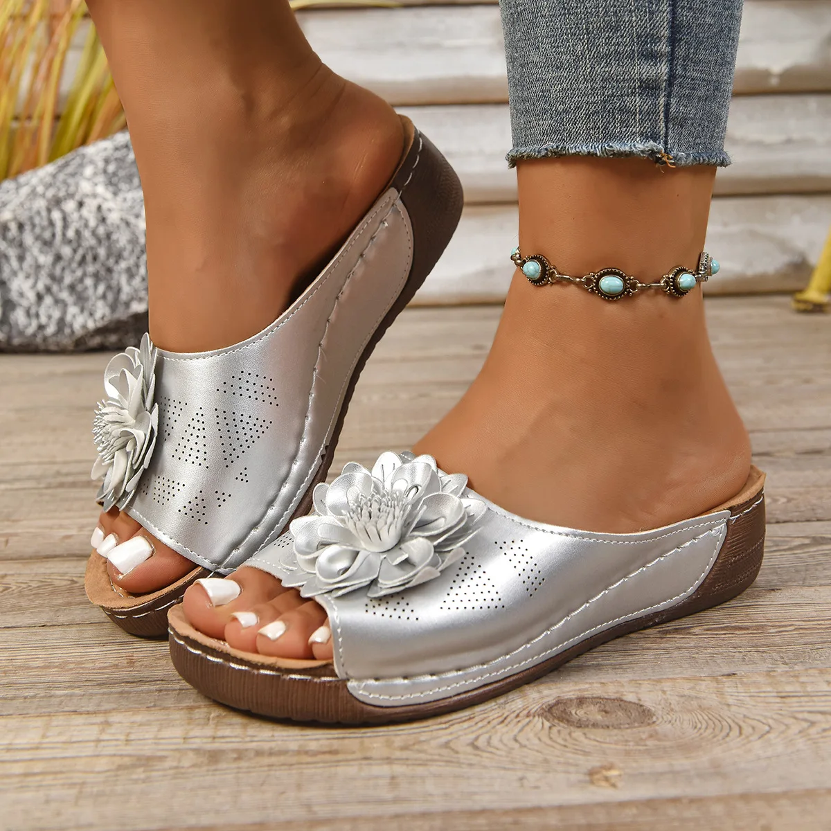 Women's Sandals Soft Heels Sandals Summer 2025 Casual Wedges Heeled Shoes Women Elegant Low Platform Slippers Sandalias Mujer