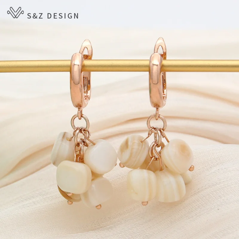 S&Z DESIGN New Fashion Rose Gold Irregular Color Shell Drop Earrings For Women Wedding Elegant Jewelry Gift Trendy Eardrop