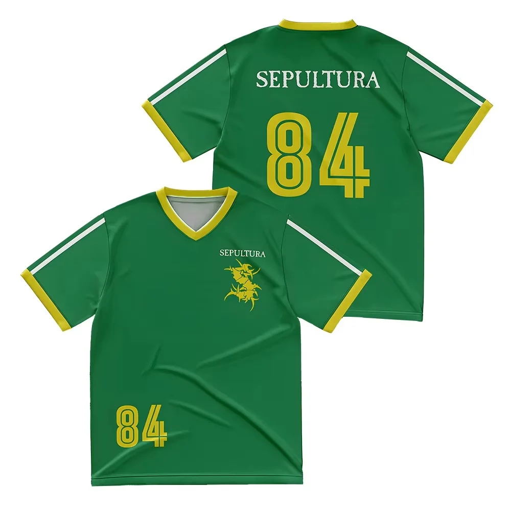2026 Sepultura 84 Fußballtrikot Death Metal Band Muster Atmungsaktive Sommerkleidung für Männer, Frauen und Kinder T-Shirt