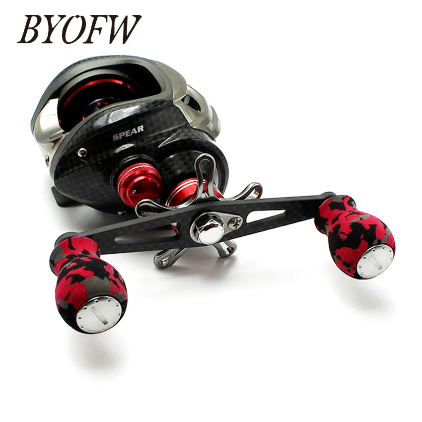BYOFW 103mm Carbon Fiber Powerful Baitcasting Reel Handle For Abu Garcia Daiwa Grips  Red Camouflage Double Knobs DIY Repair Kit 3