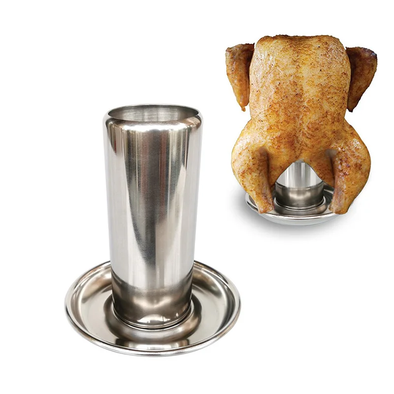 Easy Clean Up Stainless Steel Vertical Poultry Turkey Chickens Roaster Rack With Roasting Pan For Oven or Barbecue Grill Stand
