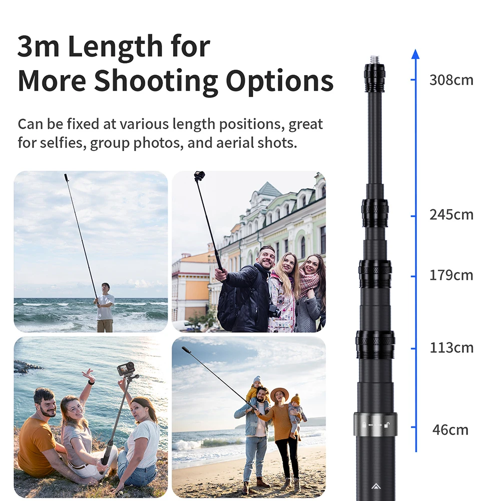 3M Carbon Fiber Selfie Extension Stick For Insta360 X5/X4/Ace Pro2 Invisible Selfie Extended Monopod for DJI OSMO for Gopro Hero