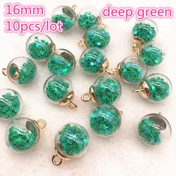 Set of 10 Vibrant Glass Star Charms - 16mm Transparent Spheres for Jewelry & Hair Accessories (03 deep green)