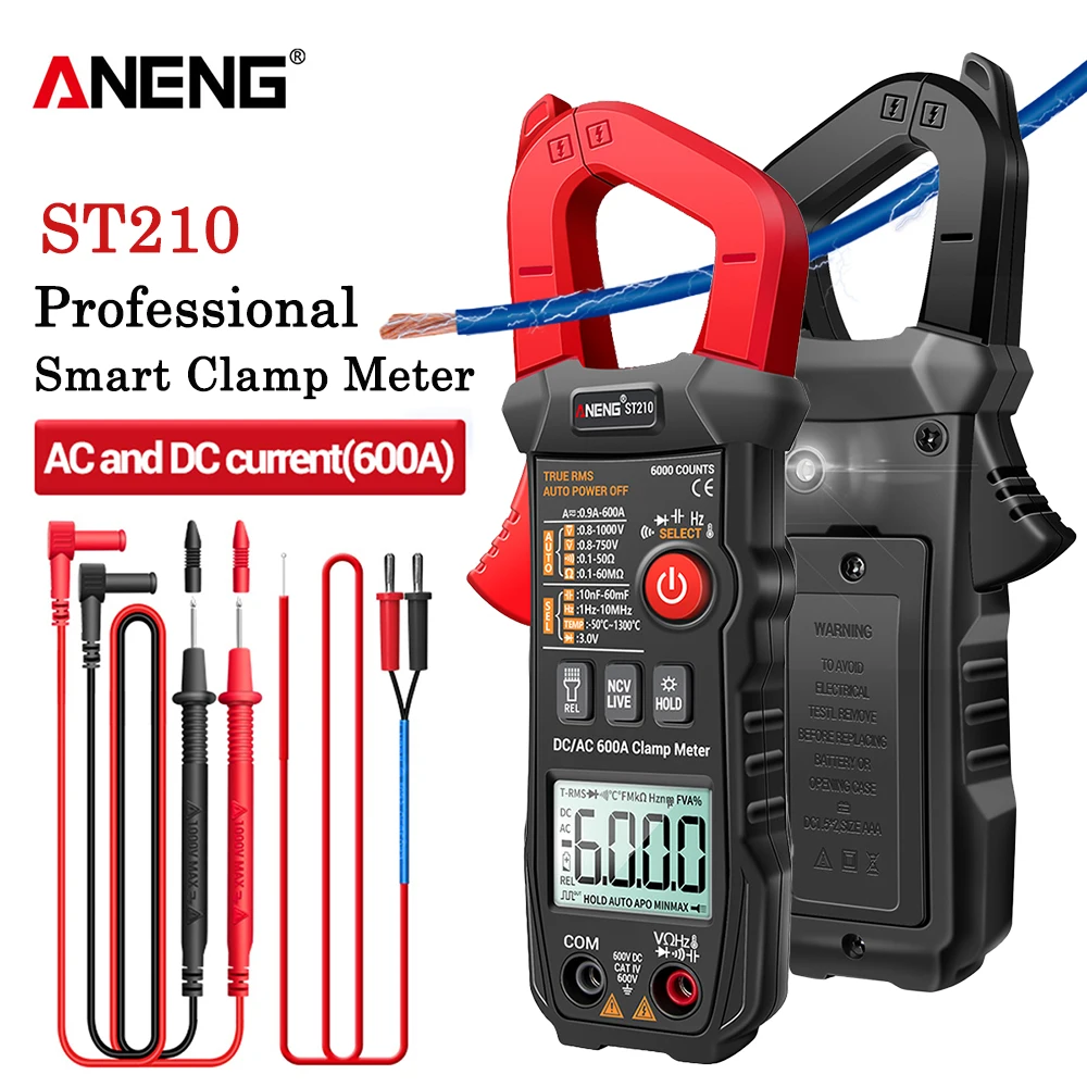 

ANENG ST210 Professional Digital Multimeter Clamp Meter DC/AC 600A Current Tester 6000 Counts True RMS Ampere Meter for Eletric