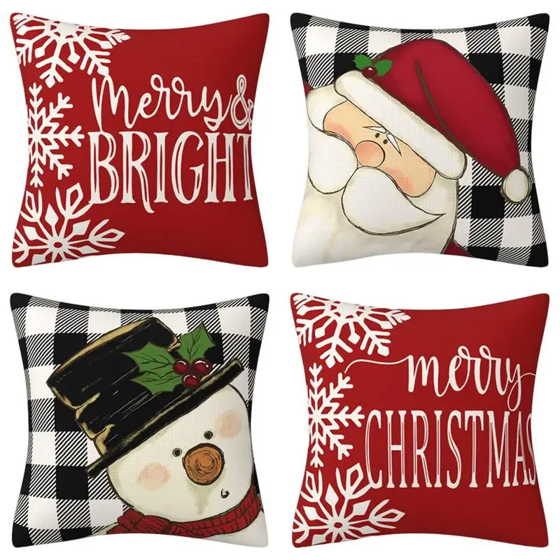 

4pcs Merry Christmas Decor Cushion Cover 45x45 Cm Pillow CaseCartoon Santa Claus Printed Throw Pillowcase Linen Pillow Cover