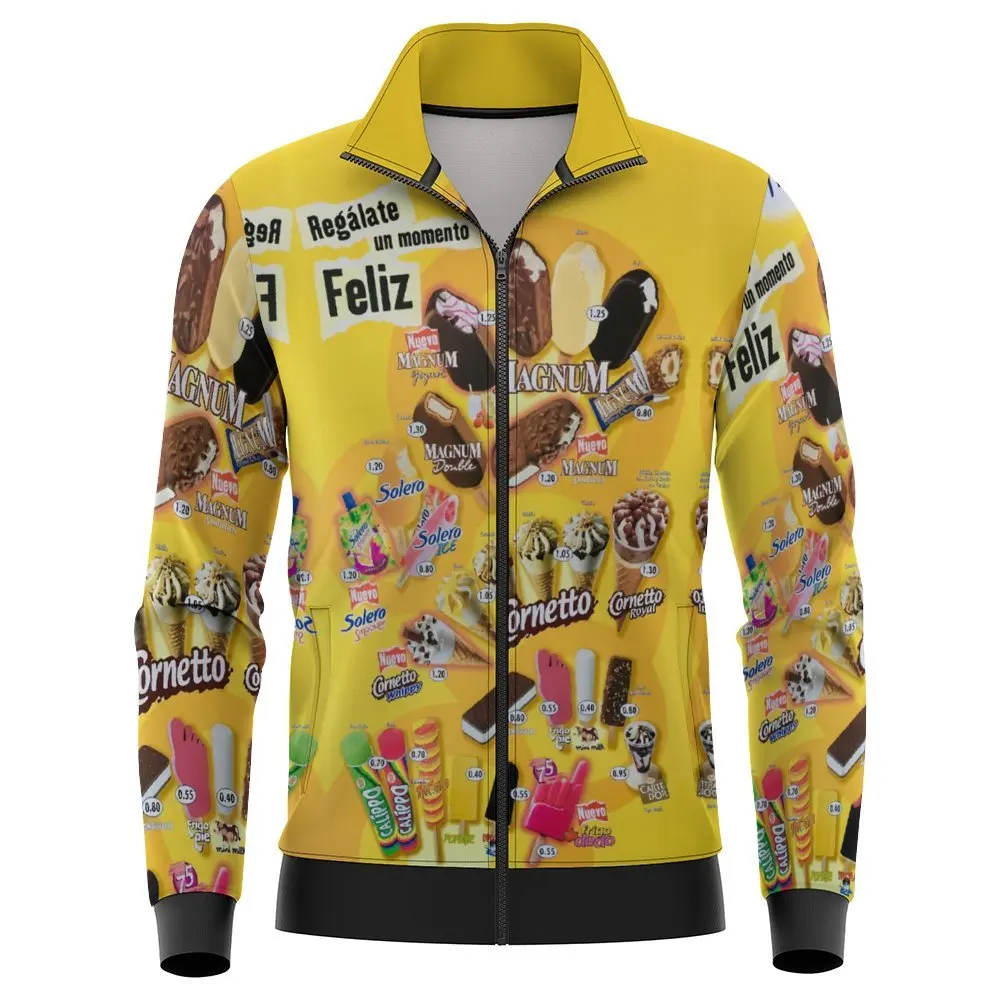 thumbnail image 1 of Chaqueta de helado para hombre, abrigo con estampado de cremallera de manga larga para primavera y otoño, ropa informal con bolsillo para mujer, prendas de vestir exteriores de moda, chaquetas de bomb, 1 of 5