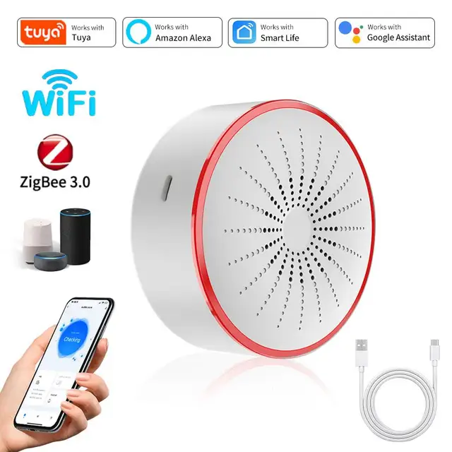 Tuya ZigBee Smart Siren 85DB WiFi Alarm Sound Light Sensor Detector Home Security Alarm App Control Works With Alexa Google Home 1