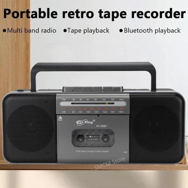 Portable Vintage Retro USB AM/FM/SW Multiband Radio Stereo Wireless Bluetooth Boombox Mp3 Audio Cassette Tape Player Recorder - 3