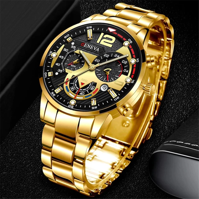 Fashion Men's Watches Stainless Steel Band Analog Quartz Wristwatch with Calendar 2