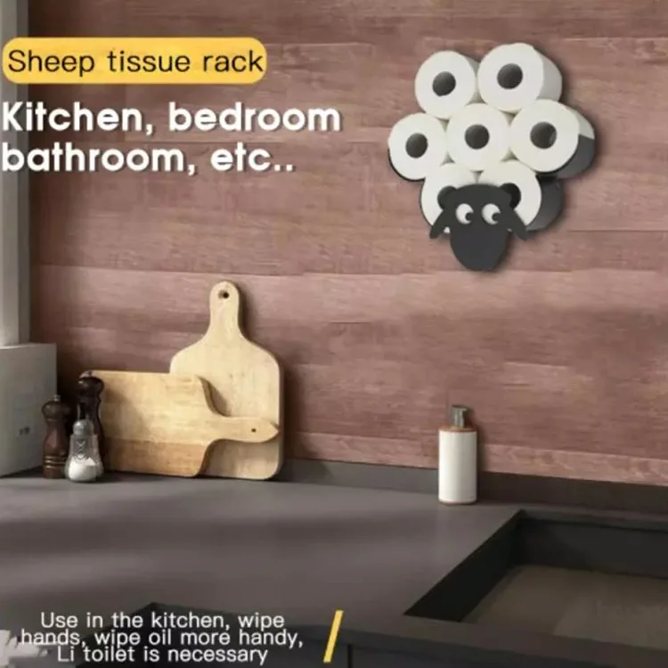 Steel Toilet Paper Holder Bathroom Wall Decoration Moun Kitchen Paper Shelf Storage Sheep Owl Towel Roll Shelf Home Accessories