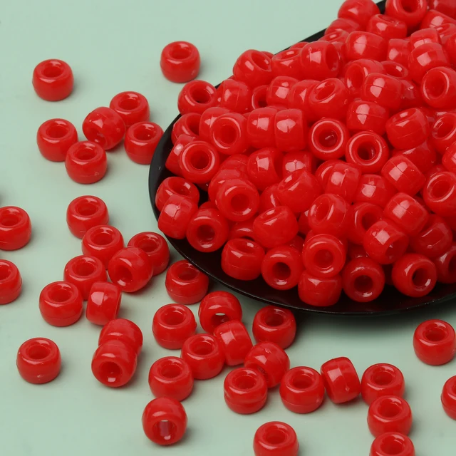 100pcs Red Color 6x9mm Pony Beads Acrylic Loose Beads Diy Craft