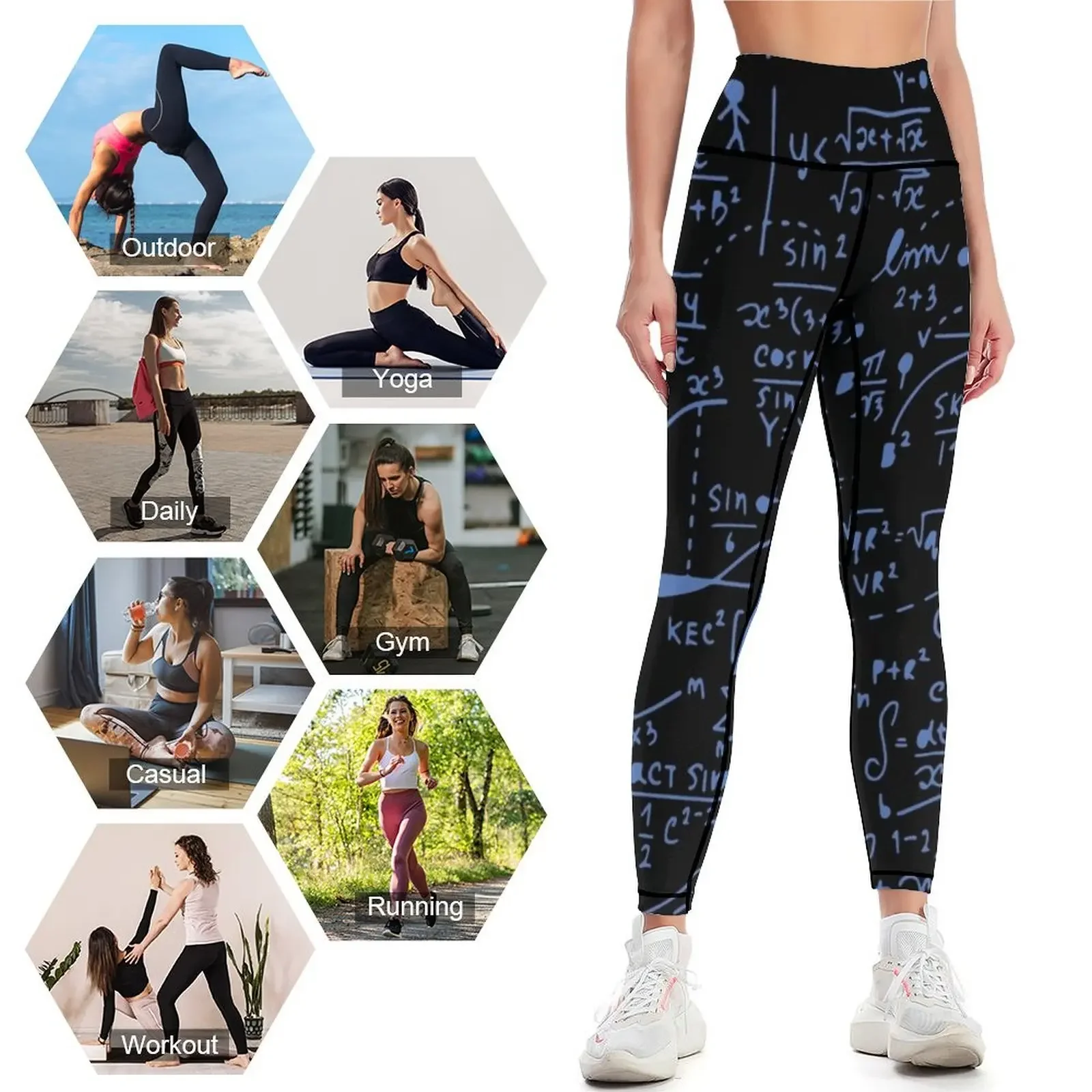 Mathematical formula blue Leggings push up tights for gym womans Womens Leggings