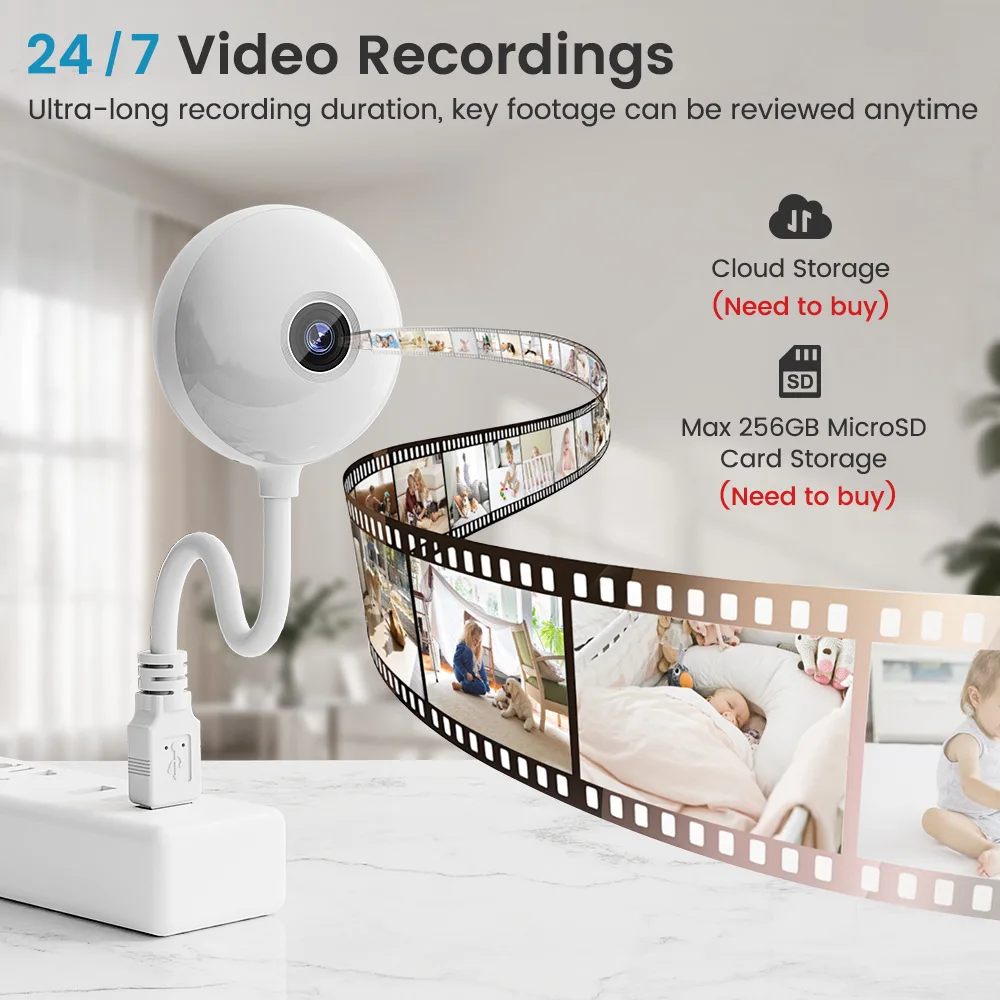 Tuya Smart 2K 5MP Mini IP Camera Indoor Wireless Security Baby Monitor USB Plug Surveillance AI Auto Tracking Baby Cam Portable 5