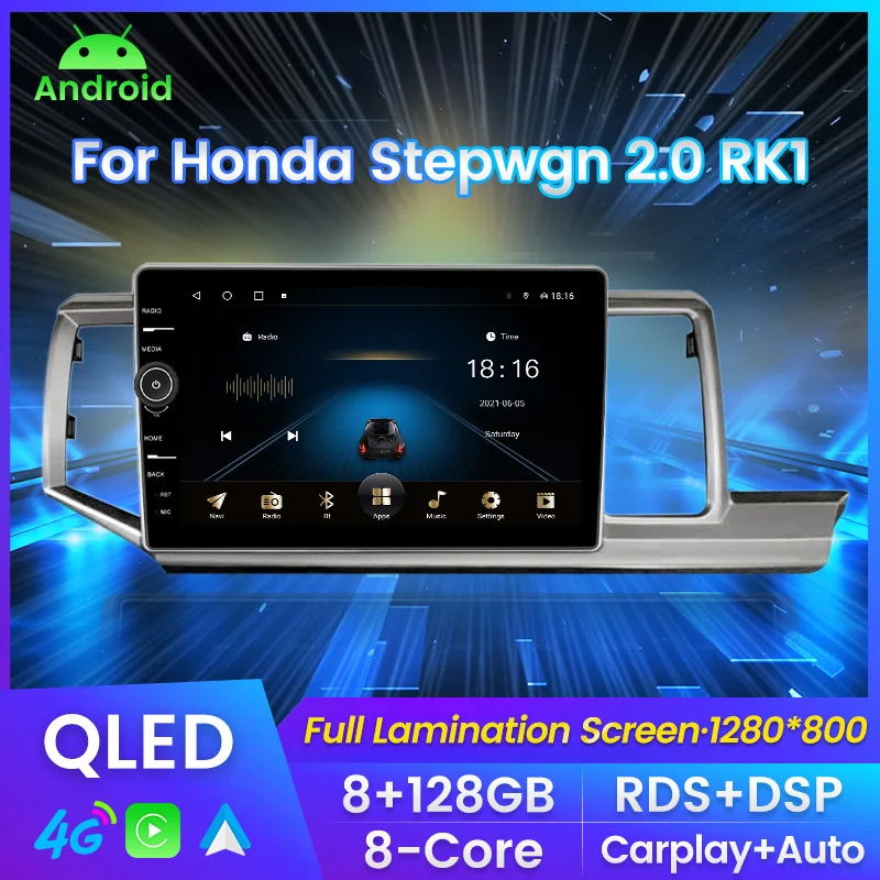 

QLED экран с ручкой Автомагнитола For Хонда Стэпвэгон 2.0 RK1 For Honda Stepwgn 2.0 RK1 мультимедийный плеер навигация GPS Автомобильная интеллектуальная система Carplay Android авто до 8 ядер 8 + 128G