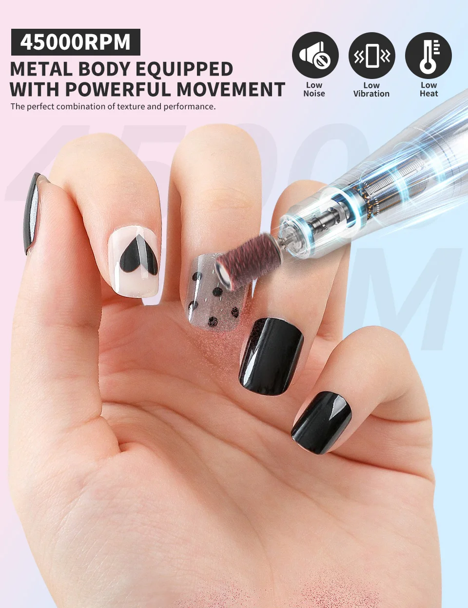 Description Picture 5 of item45000RPM Electric Nail Drill Machine Professional Nail Drills for Gel Nails Polish Rechargeable Portable Nail File Manicure Tool