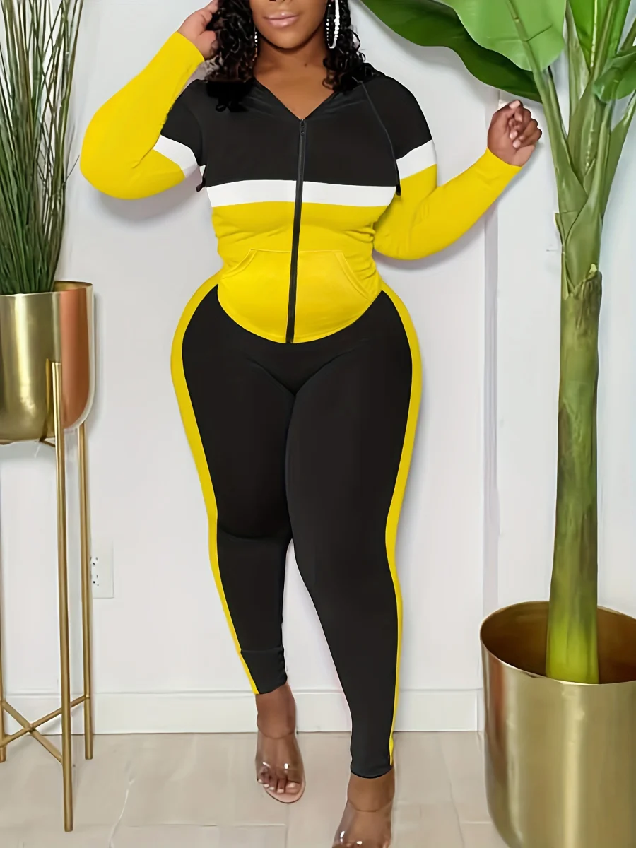 

LW Plus Size women's clothing tracksuit Two pieces sets casual long sleeve zip coat top + Pants Set Spring trousers 2pcs suit