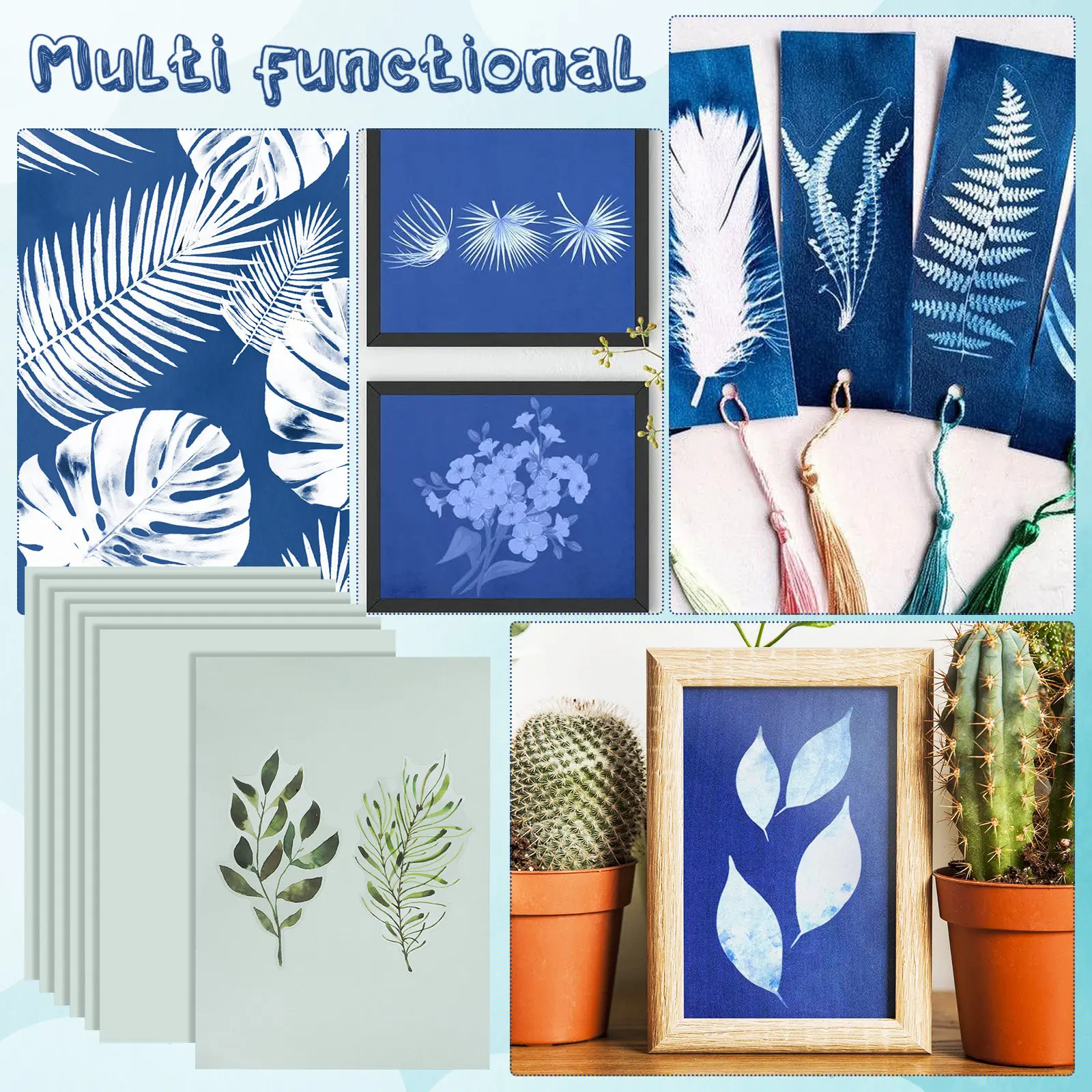 1세트 사이아노타입 용지, 태양광 인쇄 용지, 섬유 소재 DIY 아트 프로젝트 공예 용품, 썬 프린트 키트