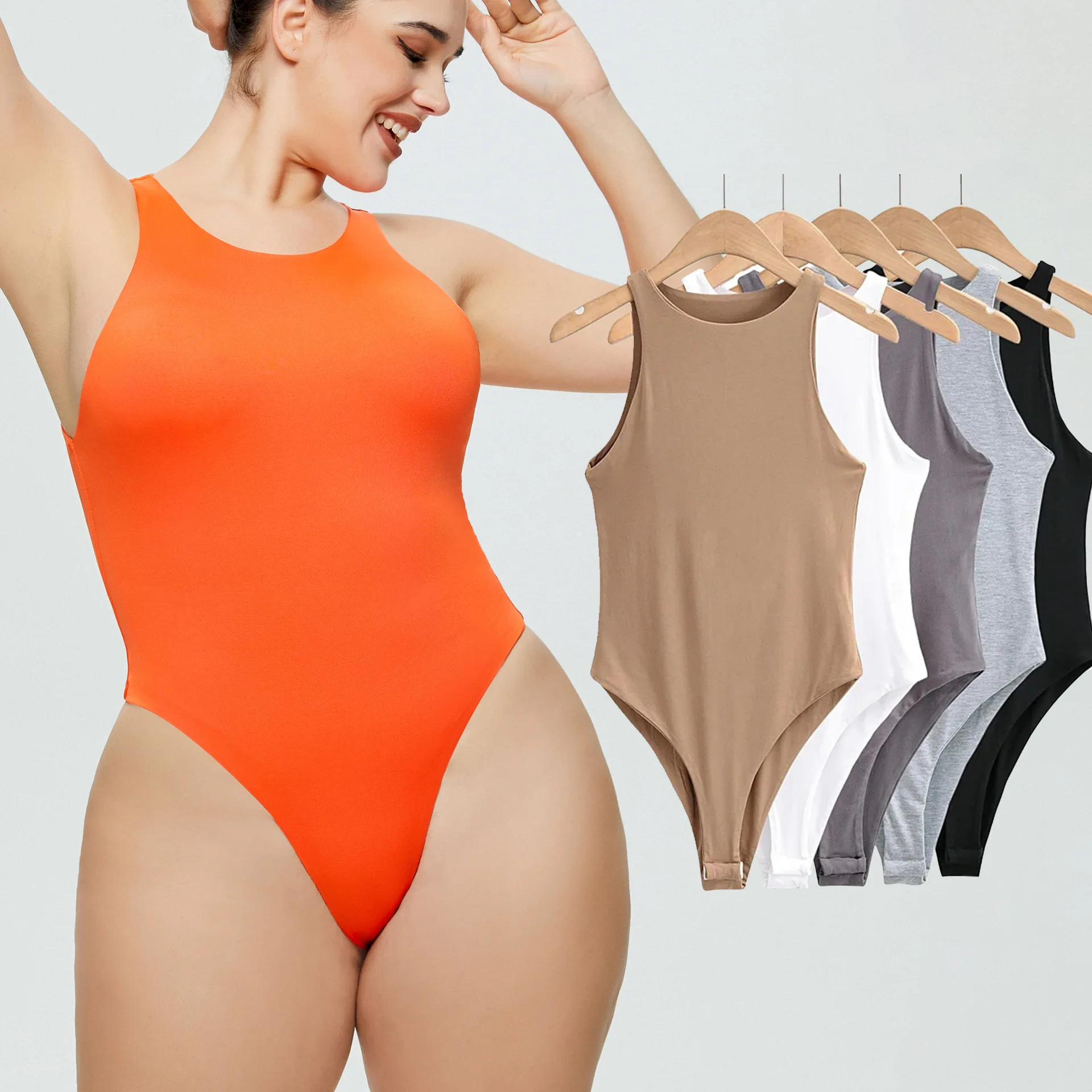 

MD-0055 Women's Sexy Sleeveless Slim-Fit Jumpsuit Women's Top Fashion Solid Color Tight Jumpsuit Women's Bodysuit