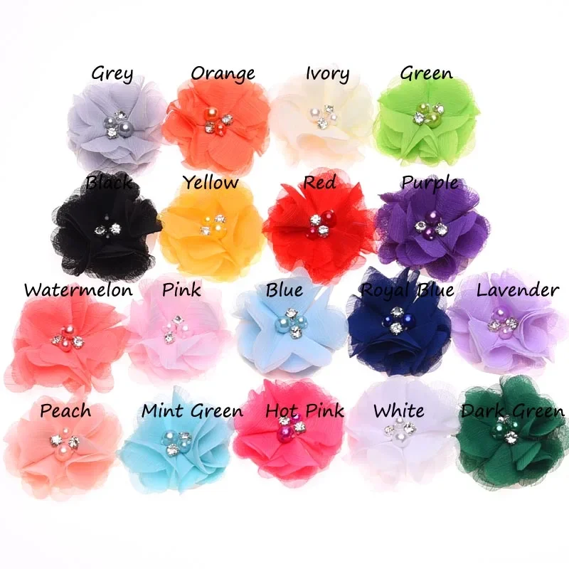 Pearl Hair Accessories Pearl Chiffon Flowers Kawaii Hair Clips Barrettes For Girls DIY Wedding Decorations 18PCS