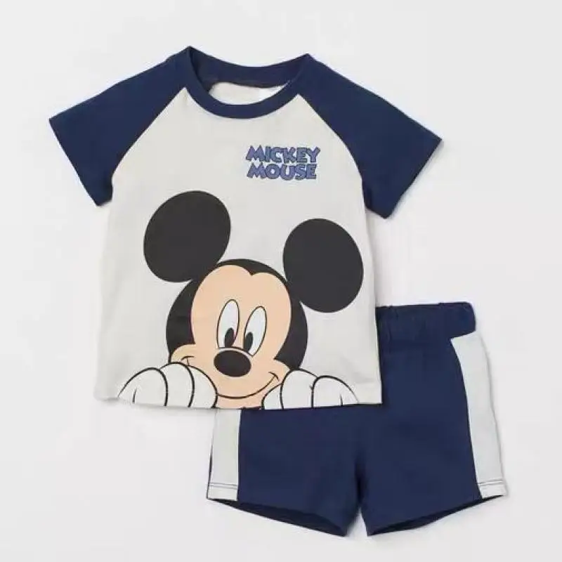 Brand Clothing Kids 2 Piece Set Mickey Print + Shorts Trousera Clothes Baby Toddler Children Short Sleeve Costume Outfit