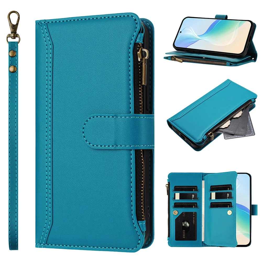 Leather Crossbody Card Wallet Phone Cover with Wrist Strap