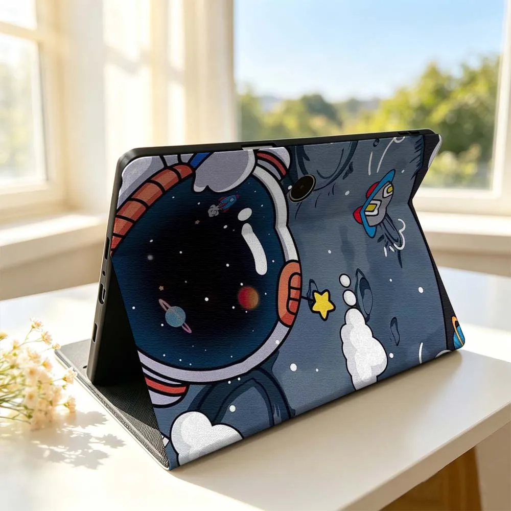 Cartoon Astronaut Cute Tablet Case with Pen Tray, Fits Various Sizes