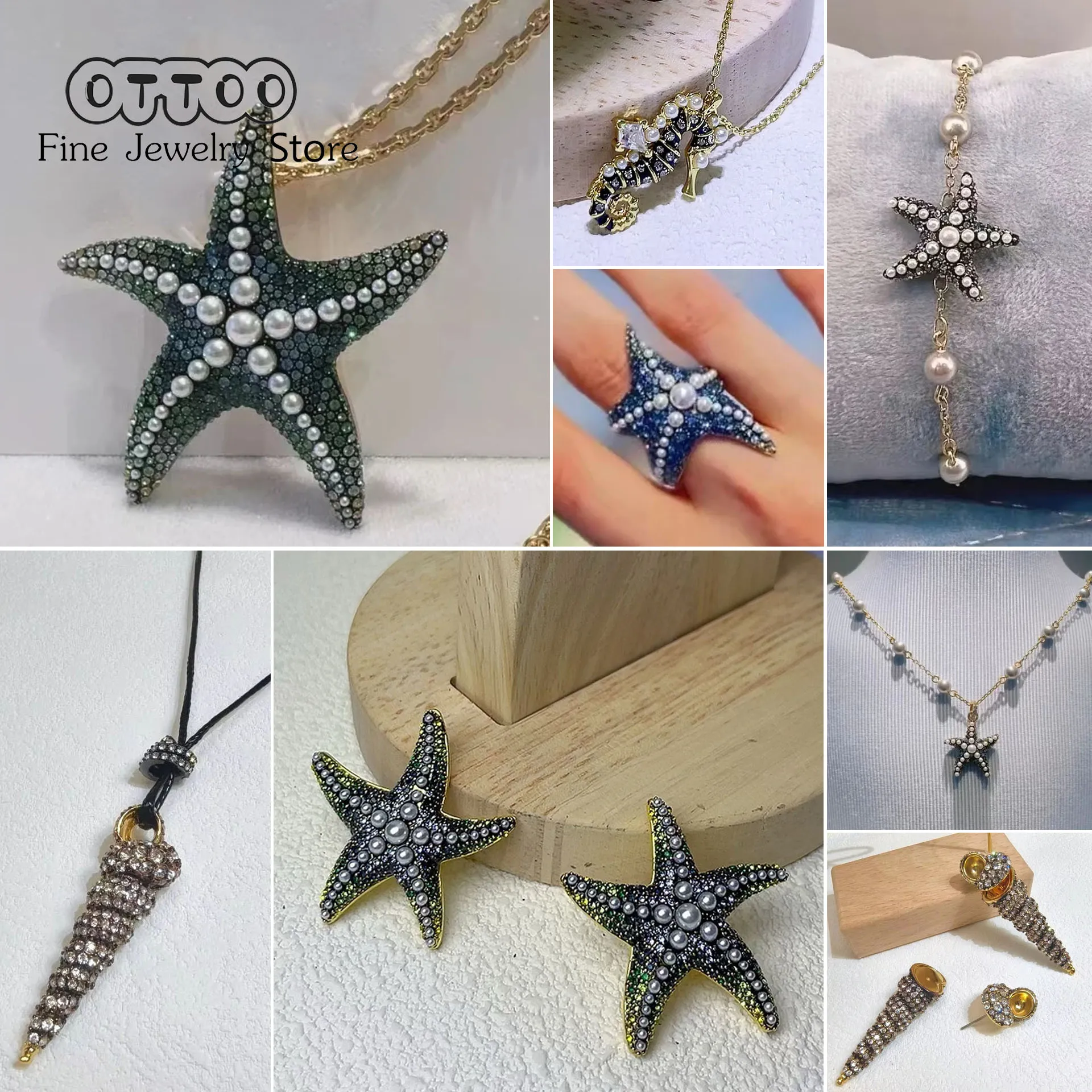 2025 Star Necklace Fashion Fine Jewelry Set for Women Luxury Charms Starfish Necklace Pearl Earring Ring Shell Bracelet Jewelry 1