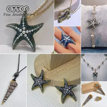 2025 Star Necklace Fashion Fine Jewelry Set for Women Luxury Charms Starfish Necklace Pearl Earring Ring Shell Bracelet Jewelry 1