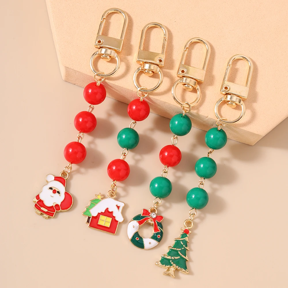 Aihua Niedlicher Weihnachts-Schlüsselanhänger Lieblicher Weihnachtsbaum Weihnachtsmann Kranz Schneemann Schlüsselring für Frauen Mädchen Neujahr Schmuck Geschenke