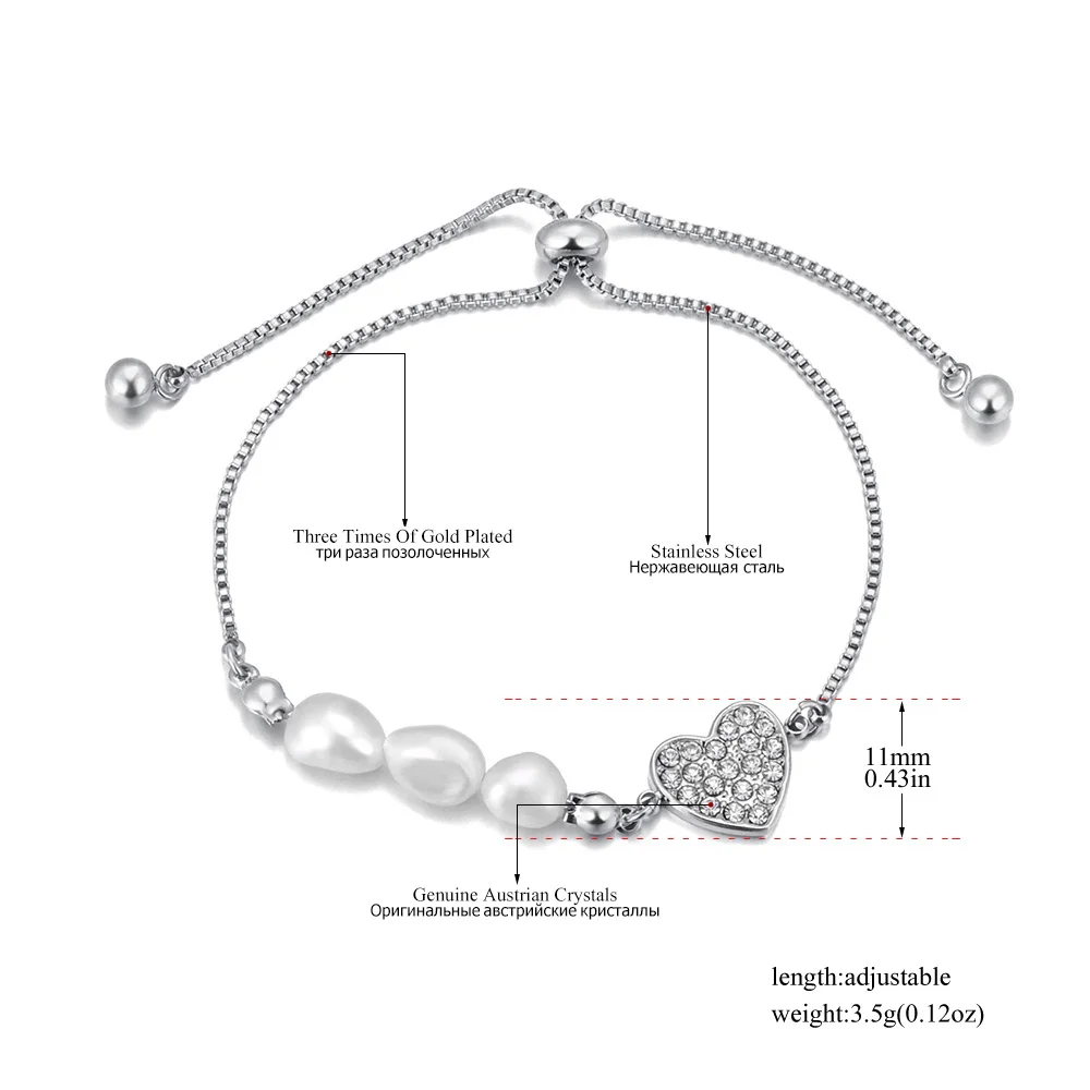 JeeMango 316L Edelstahl-Armband mit Herzanhänger für Damen, elegante Naturperle, 18 Karat vergoldet, trendiges Schmuckzubehör B23176 – Detail 2
