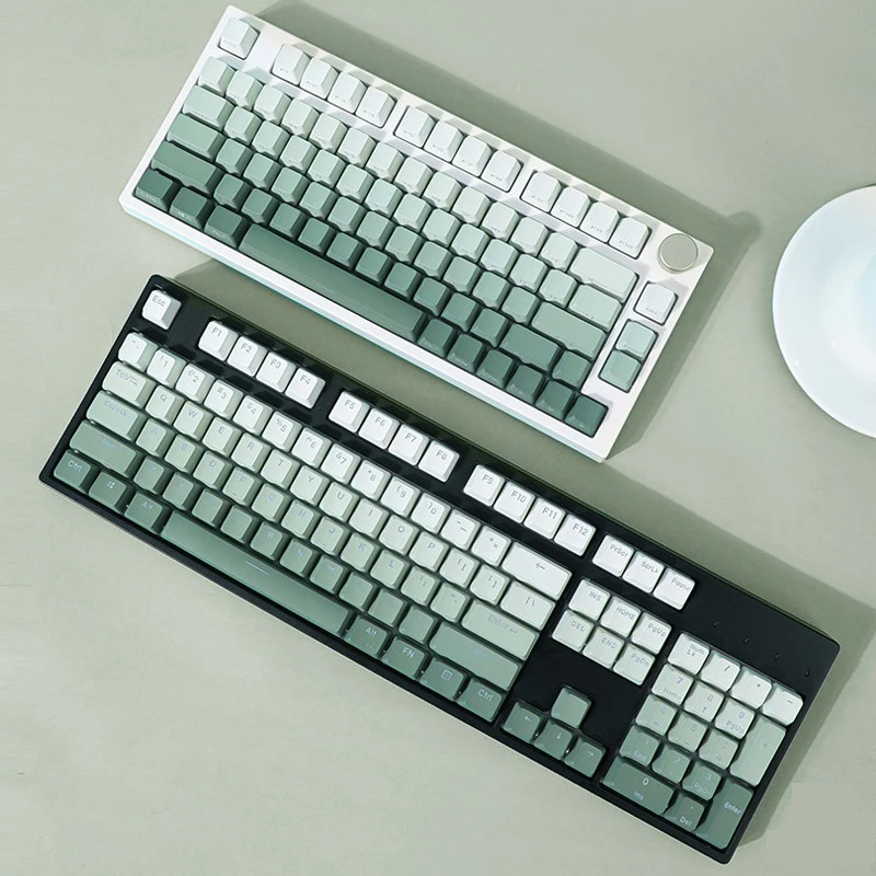 Verde Gradiente Keycaps Perfil Oem Backlit Transparente Seagrass Keycap Pbt Side Print Keycap Algas K61 87 104 Teclado - Imagem 5