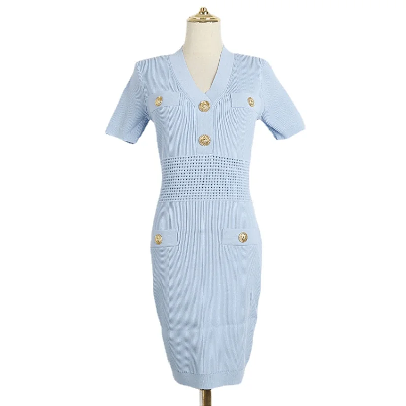 

Женское трикотажное платье с V-образным вырезом и коротким рукавом