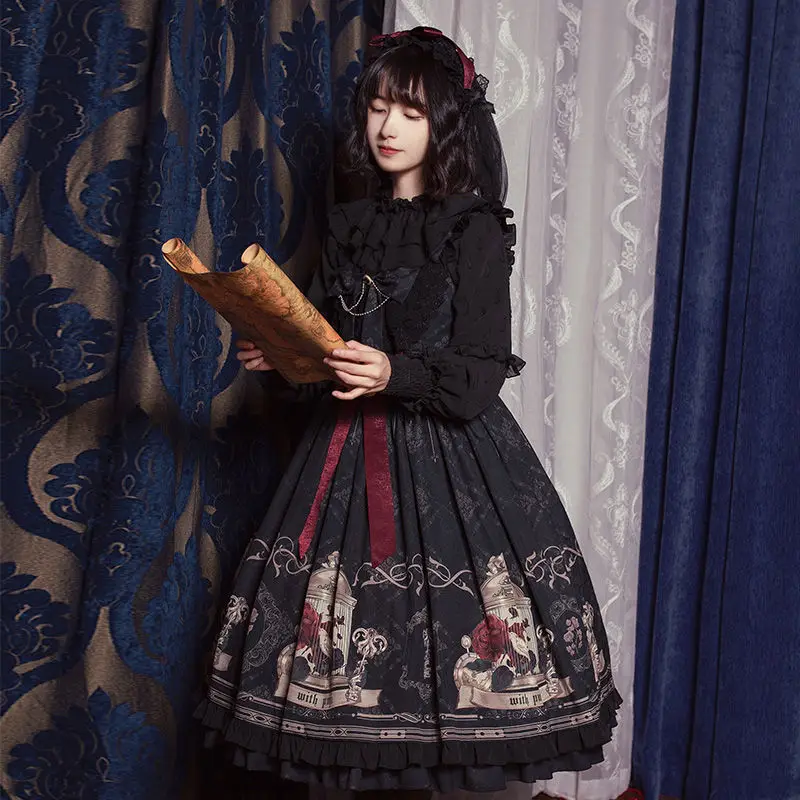 Lolita JSK Dress Nightingale and Rose Gothic Style Dark Vintage Victorian Princess Party Sleeveless lolita dress lolita suspender dress suspender dress lolita skirt gothic gowns