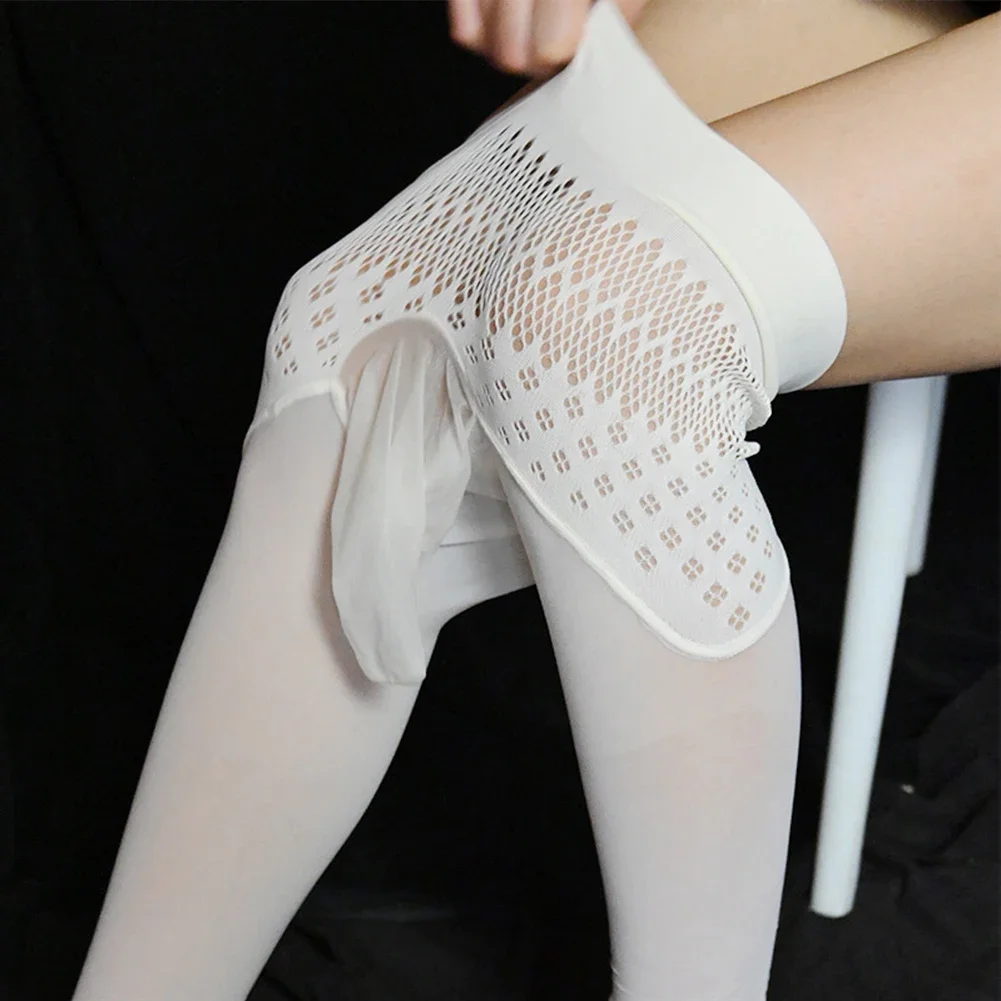 Sexy Men Sissy Pantyhose Close Sheath Fishnet Stockings Sheer Mesh Transparent Underwear Hollow Out Tights Pants Gay Erotic Wear