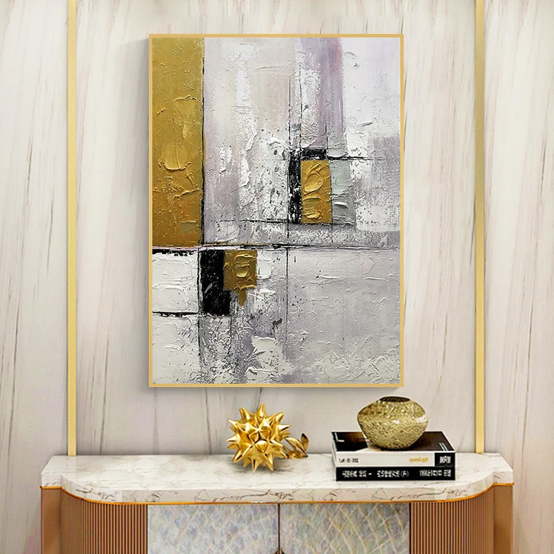 

Abstract Gold Lines Canvas Art 100% Hand Painted Canvas Oil Painting Wall Art Home Living Room Wall Picture Decor Free Shipping